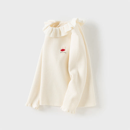 Kids Girls Adorable Beige Long Sleeve Pullover Sweaters Tops