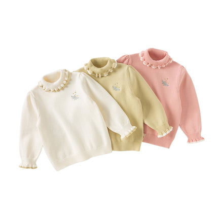Kids Girls Versatile Warm Turtle-neck Pullover Sweaters