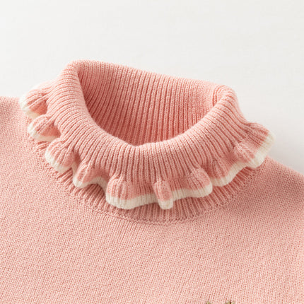 Kids Girls Versatile Warm Turtle-neck Pullover Sweaters