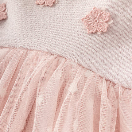 Toddler Girls Elegant Pink Turtle Long-sleeved A-line Party Mesh Dress