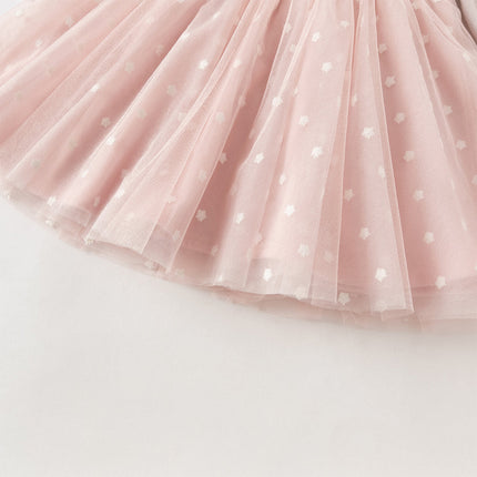 Toddler Girls Elegant Pink Turtle Long-sleeved A-line Party Mesh Dress