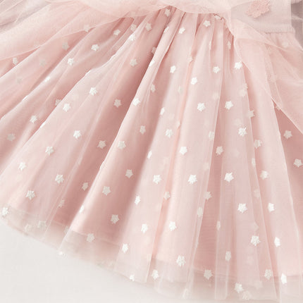 Toddler Girls Elegant Pink Turtle Long-sleeved A-line Party Mesh Dress