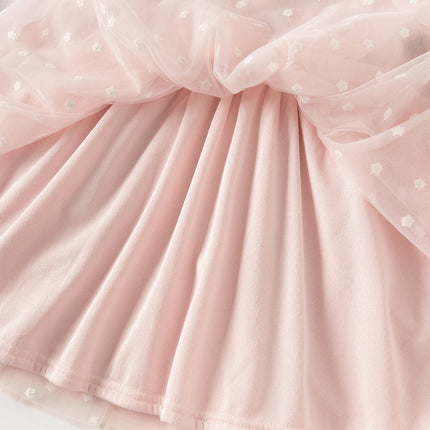 Toddler Girls Elegant Pink Turtle Long-sleeved A-line Party Mesh Dress