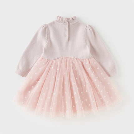 Toddler Girls Elegant Pink Turtle Long-sleeved A-line Party Mesh Dress