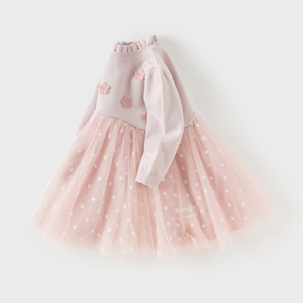 Toddler Girls Elegant Pink Turtle Long-sleeved A-line Party Mesh Dress