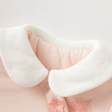 Baby Girls Cute Pink Print Doll Collar Indoor Warm Padded Rompers