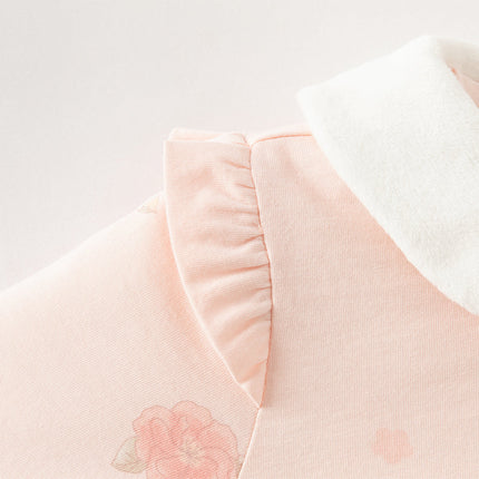 Baby Girls Cute Pink Print Doll Collar Indoor Warm Padded Rompers