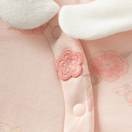 Baby Girls Cute Pink Print Doll Collar Indoor Warm Padded Rompers