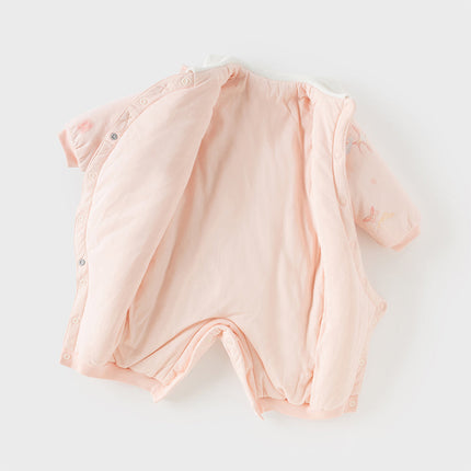 Baby Girls Cute Pink Print Doll Collar Indoor Warm Padded Rompers