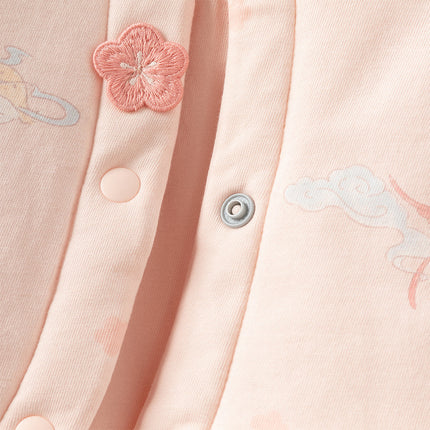 Baby Girls Cute Pink Print Doll Collar Indoor Warm Padded Rompers
