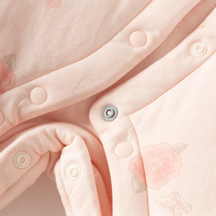 Baby Girls Cute Pink Print Doll Collar Indoor Warm Padded Rompers