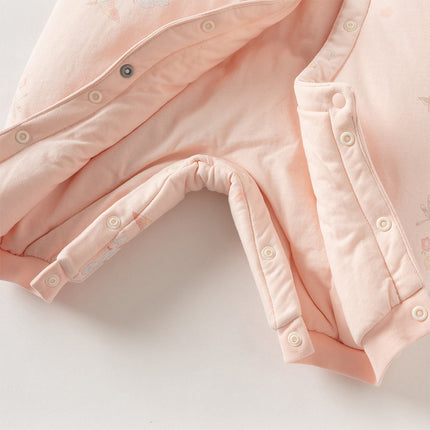 Baby Girls Cute Pink Print Doll Collar Indoor Warm Padded Rompers