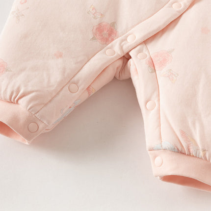 Baby Girls Cute Pink Print Doll Collar Indoor Warm Padded Rompers