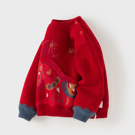 Toddler Girls/Boys Festival Red/Pink Turtle Cozy Plush-lined Sweaters Tops