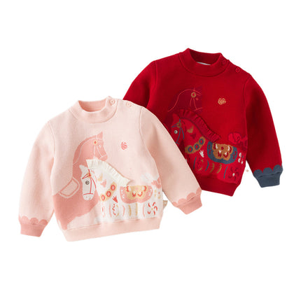 Toddler Girls/Boys Festival Red/Pink Turtle Cozy Plush-lined Sweaters Tops