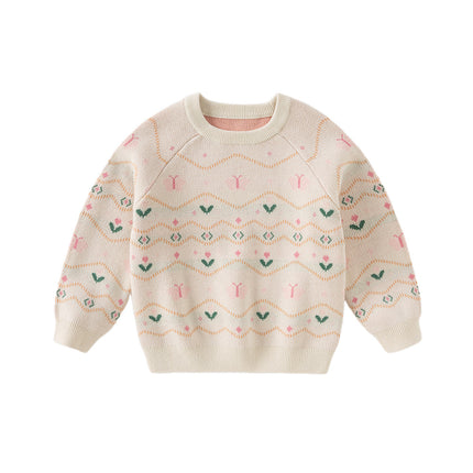 Kids Girls Apricout Print Knit Cozy Pullover Sweater Tops