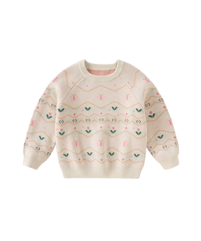 Kids Girls Apricout Print Knit Cozy Pullover Sweater Tops