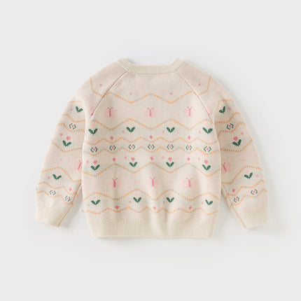 Kids Girls Apricout Print Knit Cozy Pullover Sweater Tops