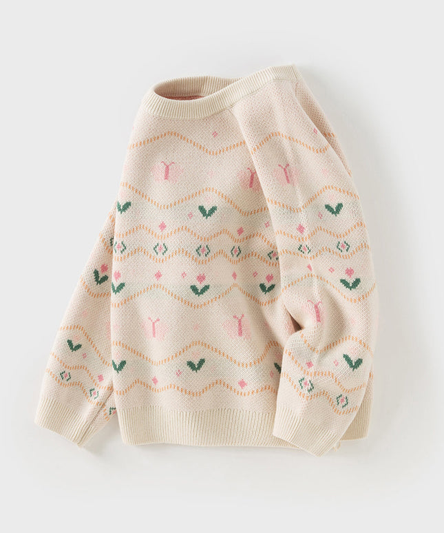 Kids Girls Apricout Print Knit Cozy Pullover Sweater Tops