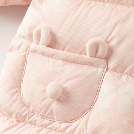 Baby Girls/Boys Winter Cute Print Pink/Apricot Cozy Hooded Down Rompers