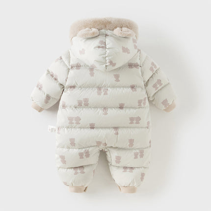 Baby Girls/Boys Winter Cute Print Pink/Apricot Cozy Hooded Down Rompers