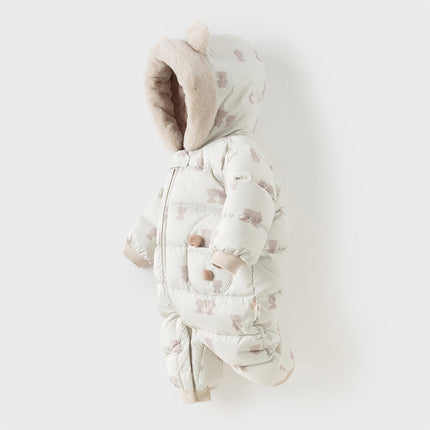 Baby Girls/Boys Winter Cute Print Pink/Apricot Cozy Hooded Down Rompers