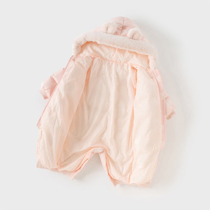 Baby Girls/Boys Winter Cute Print Pink/Apricot Cozy Hooded Down Rompers