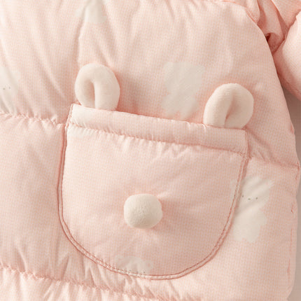 Baby Girls/Boys Winter Cute Print Pink/Apricot Cozy Hooded Down Rompers