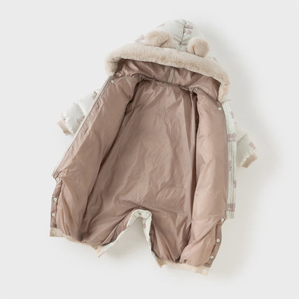 Baby Girls/Boys Winter Cute Print Pink/Apricot Cozy Hooded Down Rompers