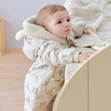 Baby Girls/Boys Winter Cute Print Pink/Apricot Cozy Hooded Down Rompers