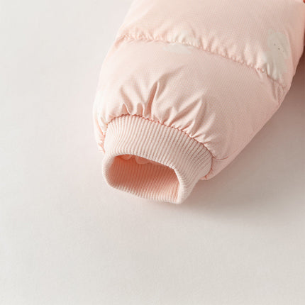 Baby Girls/Boys Winter Cute Print Pink/Apricot Cozy Hooded Down Rompers