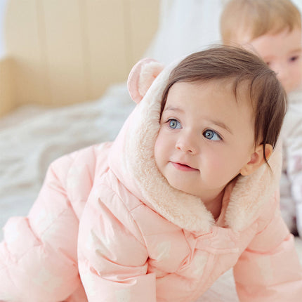 Baby Girls/Boys Winter Cute Print Pink/Apricot Cozy Hooded Down Rompers