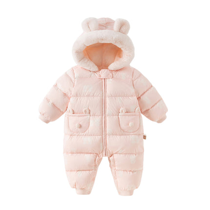 Baby Girls/Boys Winter Cute Print Pink/Apricot Cozy Hooded Down Rompers