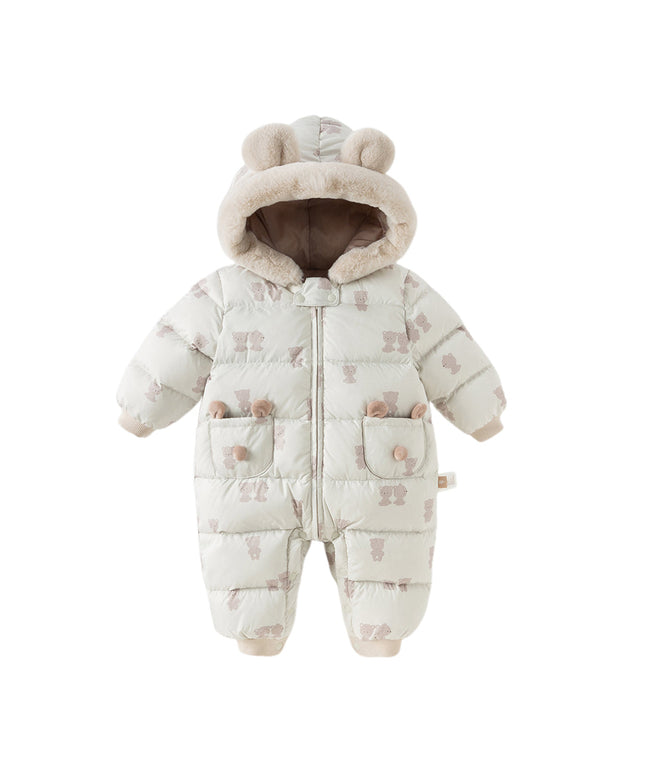 Baby Girls/Boys Winter Cute Print Pink/Apricot Cozy Hooded Down Rompers