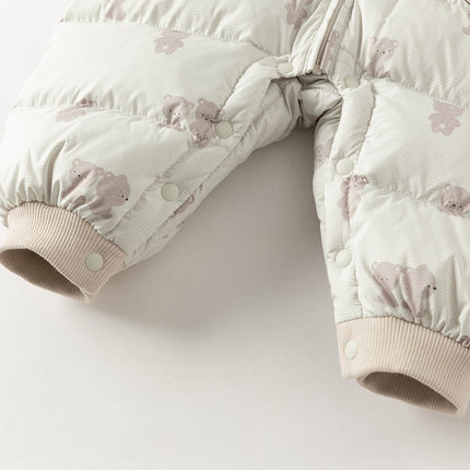 Baby Girls/Boys Winter Cute Print Pink/Apricot Cozy Hooded Down Rompers