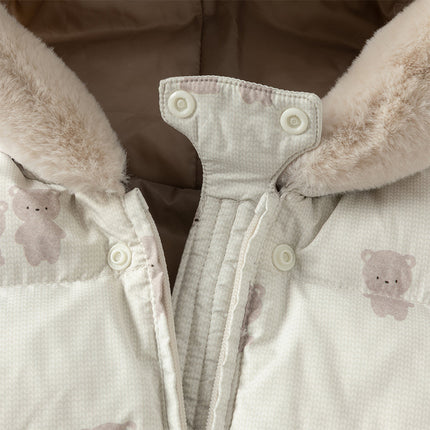 Baby Girls/Boys Winter Cute Print Pink/Apricot Cozy Hooded Down Rompers