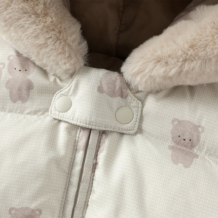 Baby Girls/Boys Winter Cute Print Pink/Apricot Cozy Hooded Down Rompers