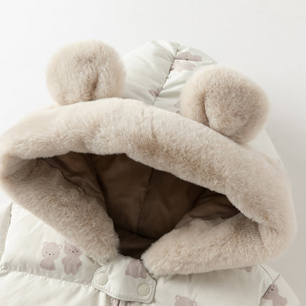 Baby Girls/Boys Winter Cute Print Pink/Apricot Cozy Hooded Down Rompers
