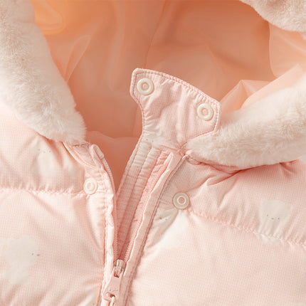 Baby Girls/Boys Winter Cute Print Pink/Apricot Cozy Hooded Down Rompers