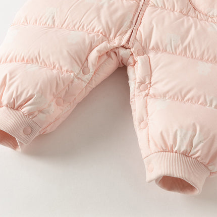 Baby Girls/Boys Winter Cute Print Pink/Apricot Cozy Hooded Down Rompers