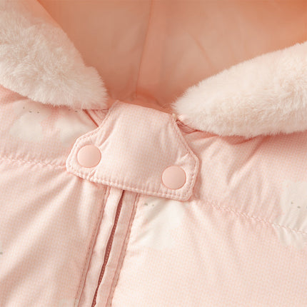 Baby Girls/Boys Winter Cute Print Pink/Apricot Cozy Hooded Down Rompers