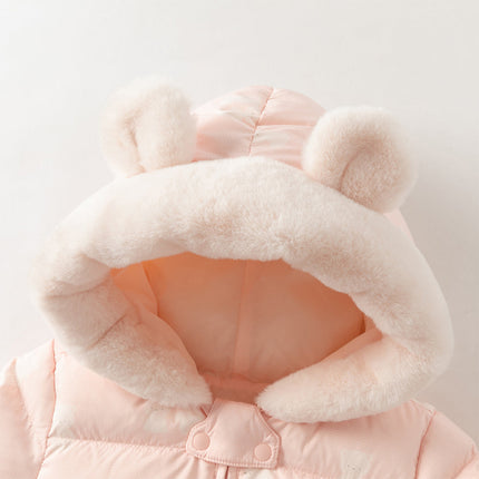 Baby Girls/Boys Winter Cute Print Pink/Apricot Cozy Hooded Down Rompers