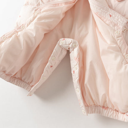 Baby Girls Winter Cute Pink Bow-print Long Sleeve Cozy Hooded Down Rompers