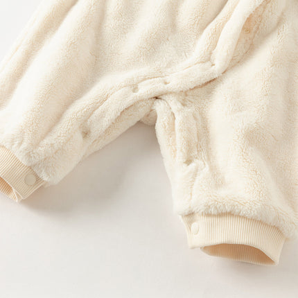 Baby Girls/Boys Soft Plush Khaki Hooded Padded Rompers