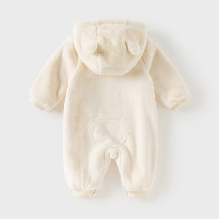 Baby Girls/Boys Soft Plush Khaki Hooded Padded Rompers