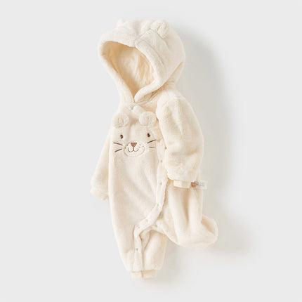 Baby Girls/Boys Soft Plush Khaki Hooded Padded Rompers