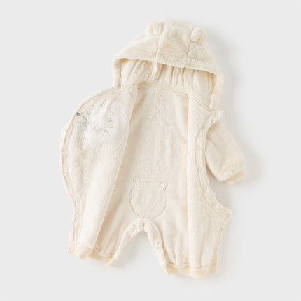Baby Girls/Boys Soft Plush Khaki Hooded Padded Rompers