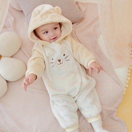 Baby Girls/Boys Soft Plush Khaki Hooded Padded Rompers