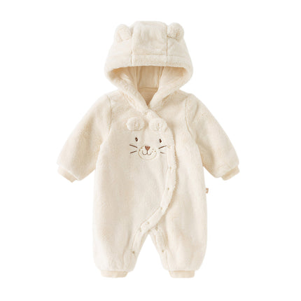 Baby Girls/Boys Soft Plush Khaki Hooded Padded Rompers