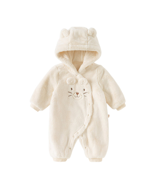 Baby Girls/Boys Soft Plush Khaki Hooded Padded Rompers